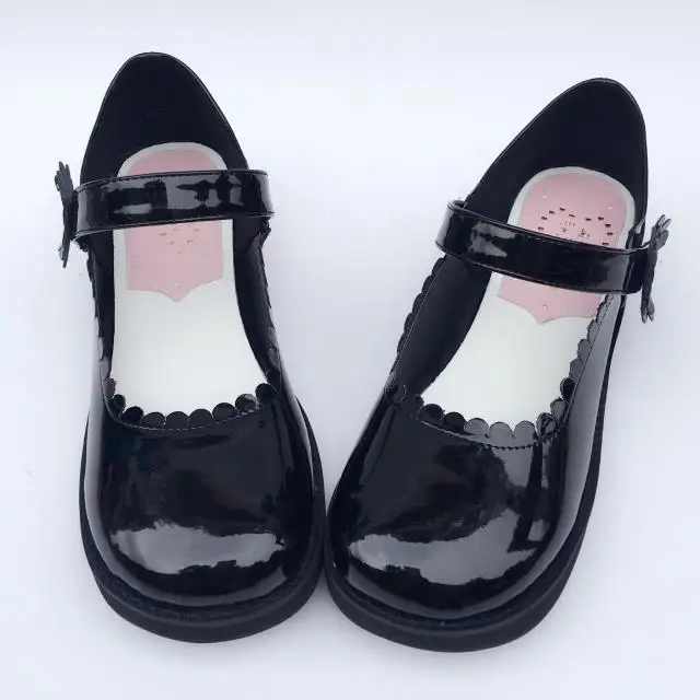 Туфли в японском стиле Харадзюку на низком массивном каблуке простая обувь с