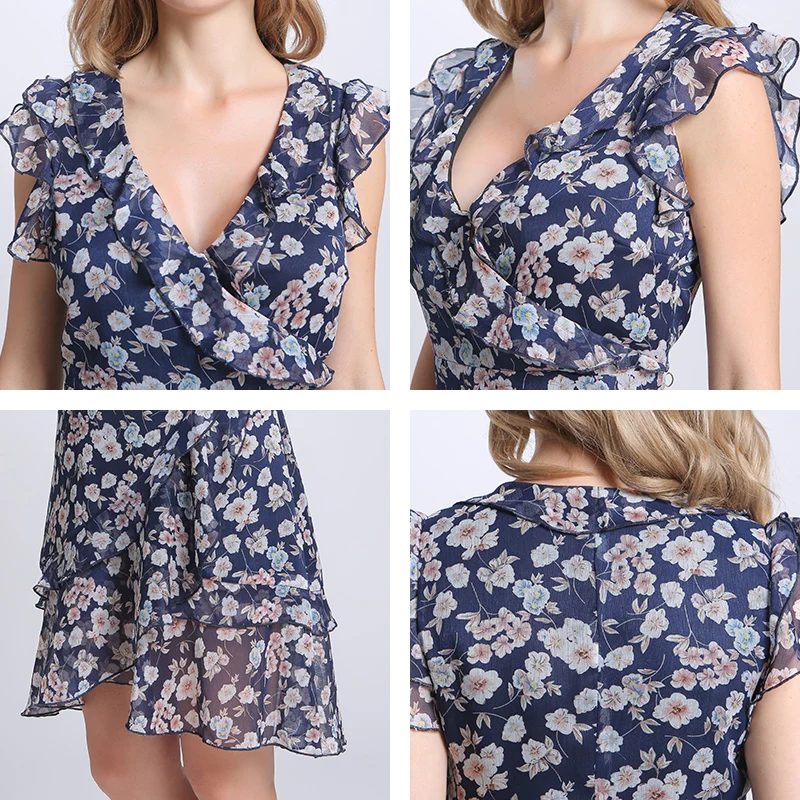 MS VASSA Для женщин шифоновое платье 2018 Новое лето плюс Размеры Винтаж с цветочным