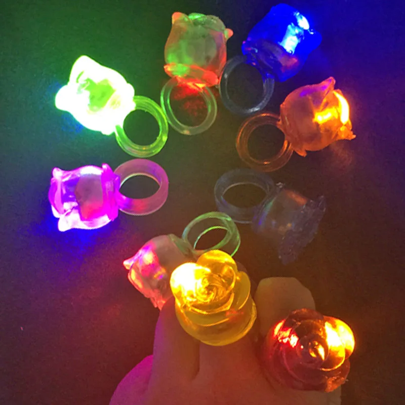 

20pcs Led Flashing Light Up Glowing Finger Rings Electronic Christmas Fun Toys Gifts For Children Glow Rose Ring For Wedding