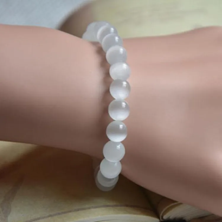 Женский винтажный браслет с бусинами из белого опала 6/8/10/12 мм|bead chain bracelet|bead toychain
