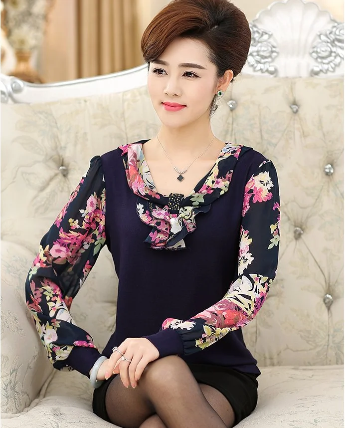 Женская шифоновая блузка с принтом Повседневная Блузка длинным рукавом и