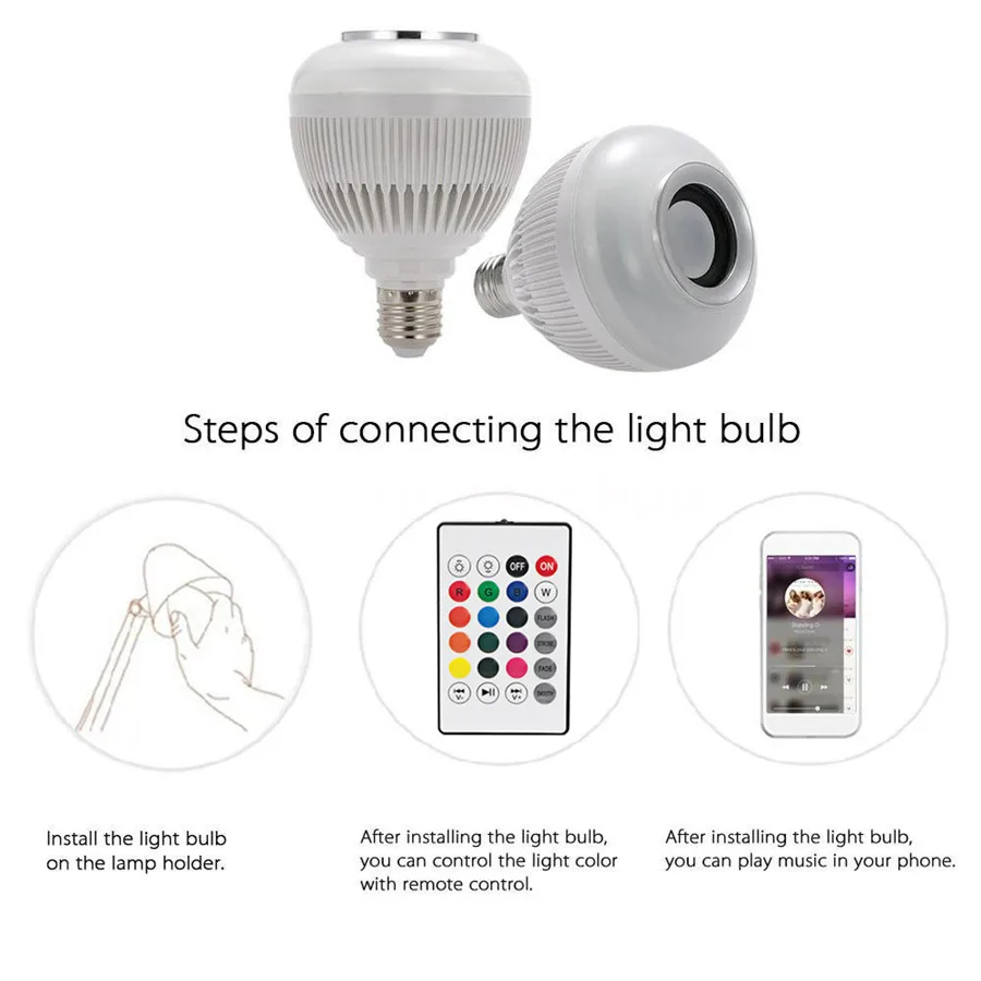 BEIAIDI E27 12 Вт RGB Bluetooth спикер лампы с пультом дистанционного управления AC85V-265V
