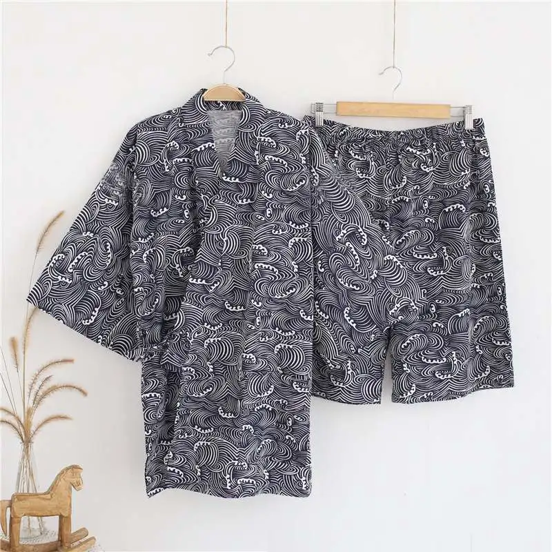 Мужская Женская Пижама Lounge 5XL Taditional японские пижамы Летний пижамный комплект кимоно пара комплектов цветочный ретро v-образный вырез пижамы