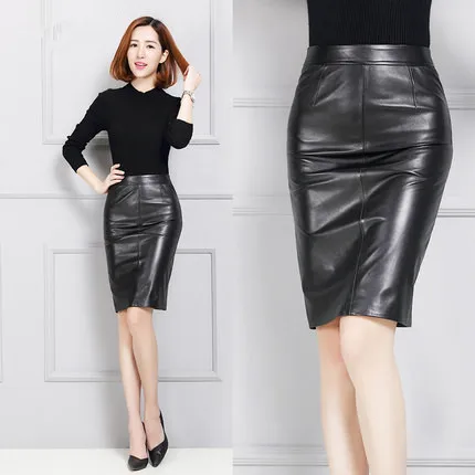 MESHARE Women Sheepskin Slim Hip over-the-knee Genuine Leather Skirt 18K128