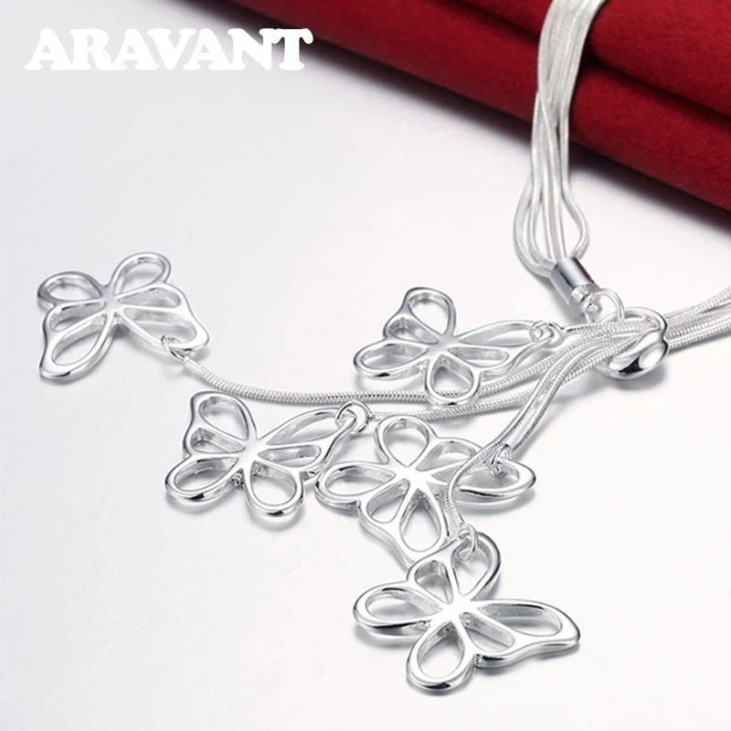 Комплект ювелирных изделий из серебра 925 пробы с бабочкой длинное ожерелье