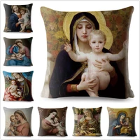 vintage painting blessed virgin mary throw pillow cover 4545cm cushion covers linen pillow case sofa home decor pillows cases