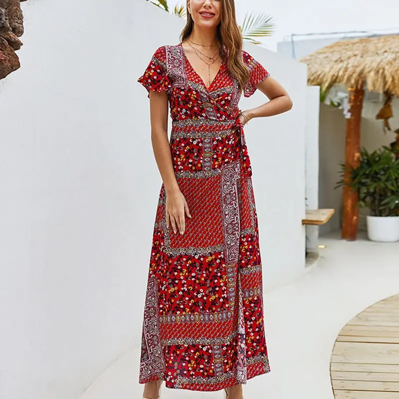 Лето Boho элегантные вечерние красные 2019 женские длинные платья повседневные Aline
