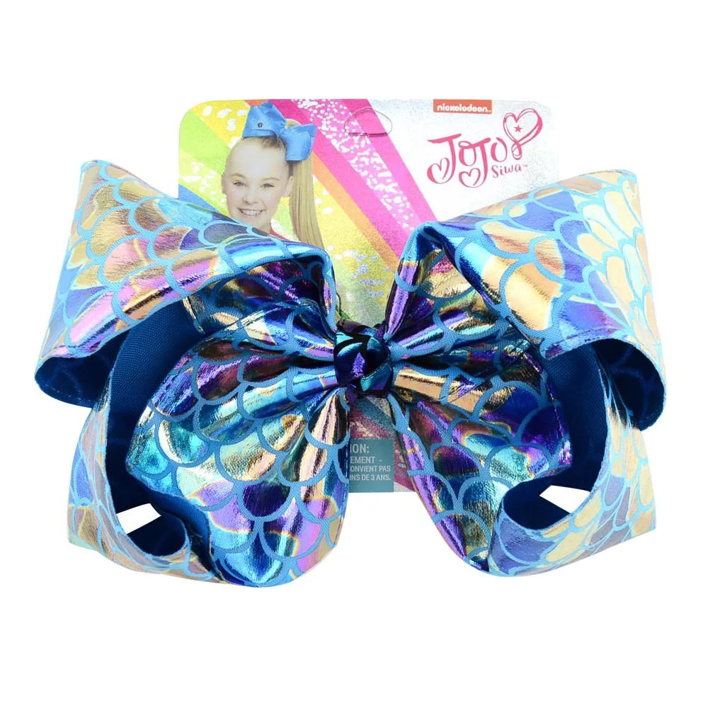 8 дюймов JOJO Clip Fish Scale Print PU Leather Boutique Hair Bows Kids Big X-Large Заколка-бабочка DIY Women Accessories |