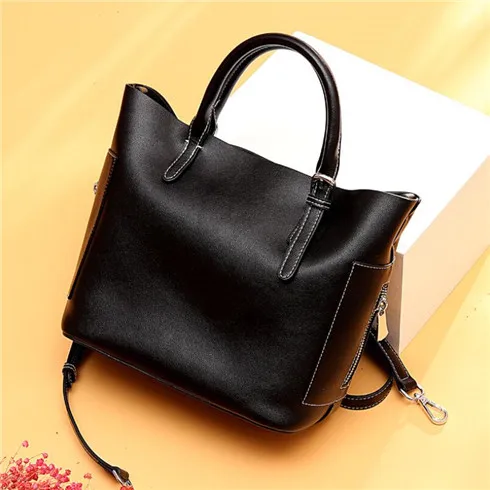 Black FoxTail& Lily новые роскошные женские сумки дизайнерские сумки из натуральной кожи на плечо модные женские сумки-тоут - Цвет: Black