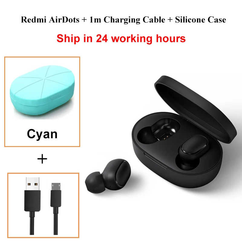 Add Cable n Case GN Xiaomi Redmi AirDots TWS True беспроводной Bluetooth 5,0 наушники DSP шумоподавление Гарнитура наушники TWSEJ04LS - Цвет: Add Cable n Case GN