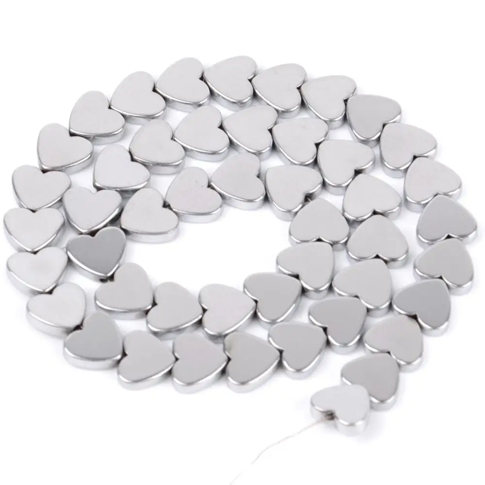 6x5mm 16K Silver Натуральный розовый золотой черный гематит камень бусины аксессуары 4 мм-10 мм Сердце Круглый Шарм бусины для самостоятельного изготовления ювелирных изделий Браслеты 15" - Цвет: 6x5mm 16K Silver