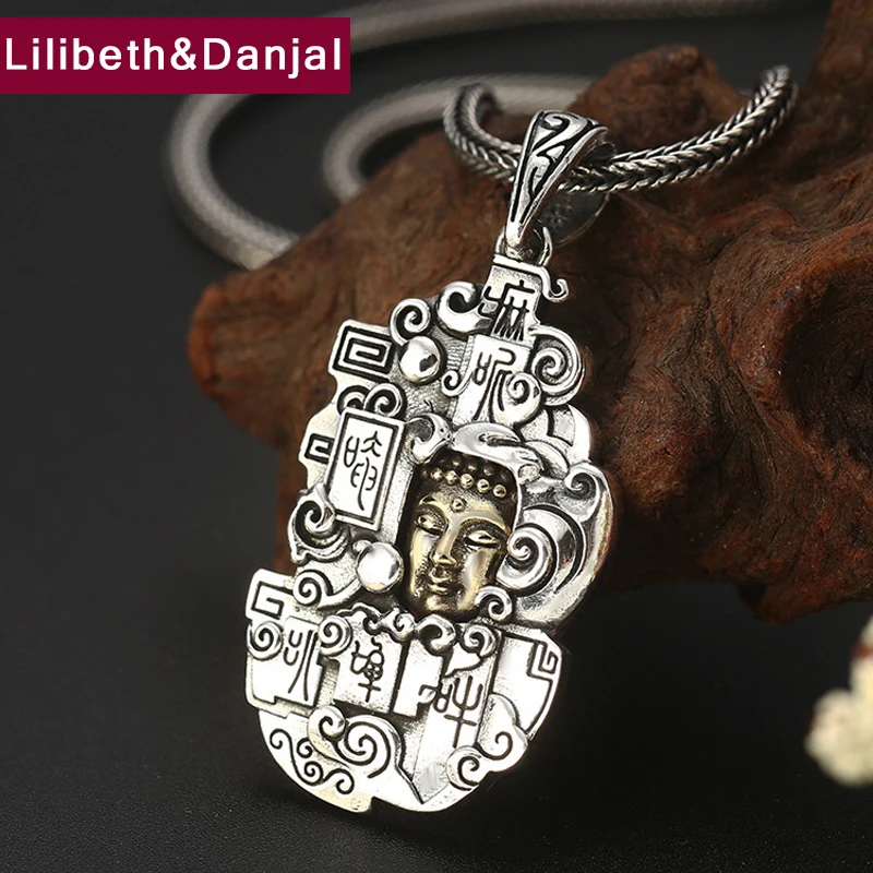 Подвеска мантра с портретом Будды подвеска из 100% настоящего серебра 925 пробы для