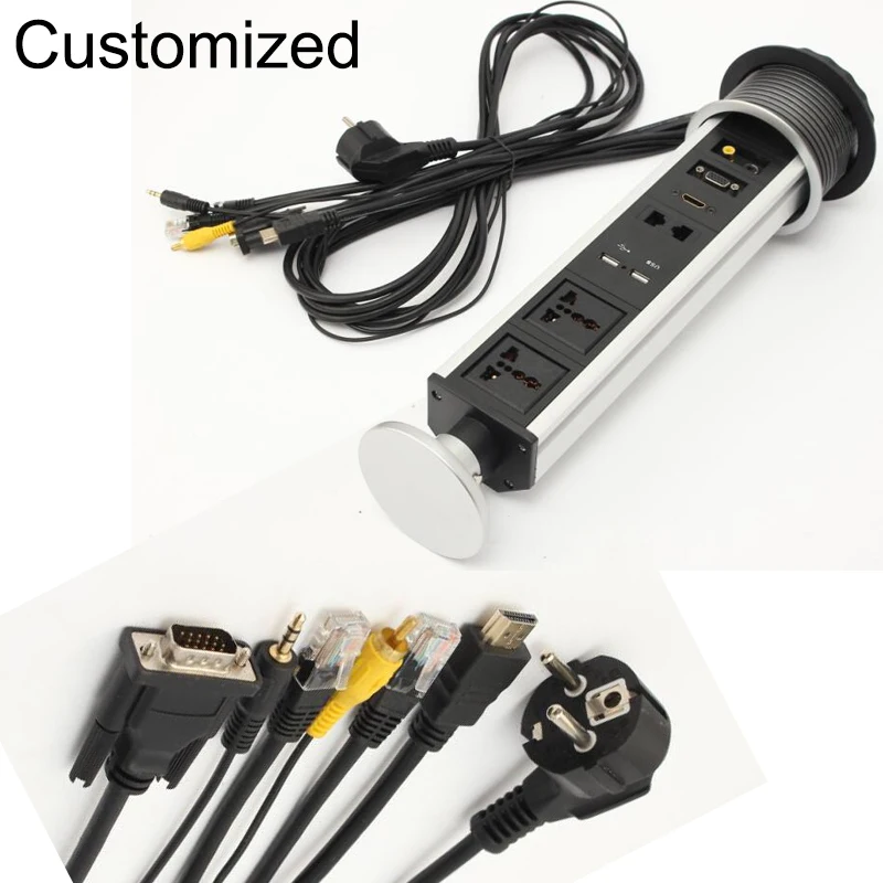 Подгонянный скрытый кухонный выдвижной разъем с HDMI Интернет VGA зарядкой USB для