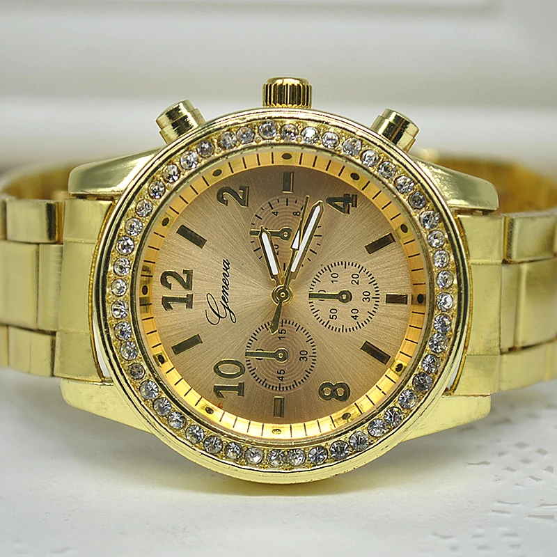 Женские кварцевые часы полностью стальные золотые серебряные Кристальные |