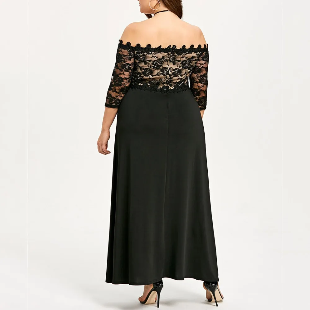Vestidos mujer XL ~ 5XL модное женское сексуальное кружевное платье с вырезом лодочкой и