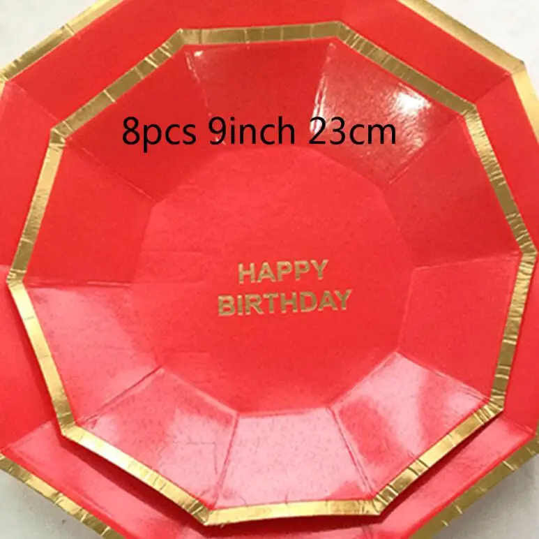 8pcs 9inch red С Днем Рождения одноразовая посуда мятный зеленый тарелка золотые соломинки ребенка 1-й День рождения декоративный для Бэйби шауэра вечерние принадлежности - Цвет: 8pcs 9inch red