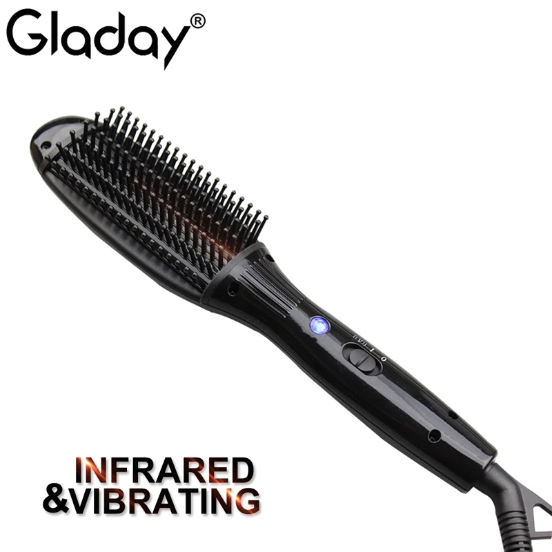 

Gladay Massage Infrared Vibrating Hair Straightening Brush Anti-Scald Detangling Styling Electric Hair Straightening Comb