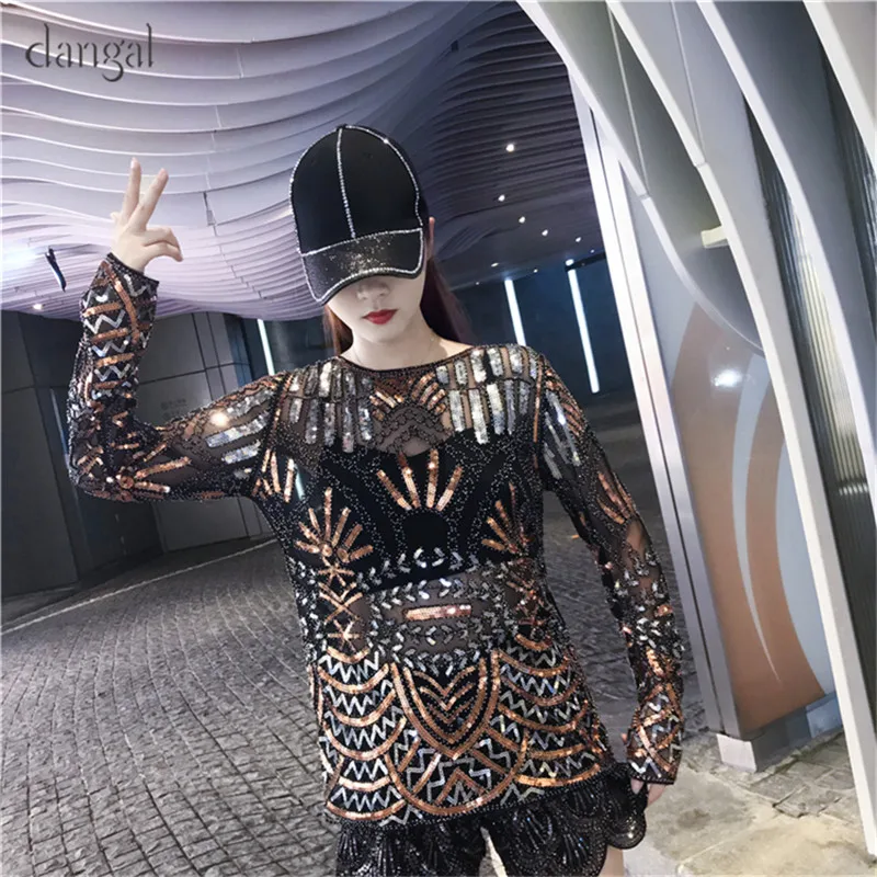 Футболка с блестками топы бисером Женская Сексуальная Тюлевая Прозрачная для