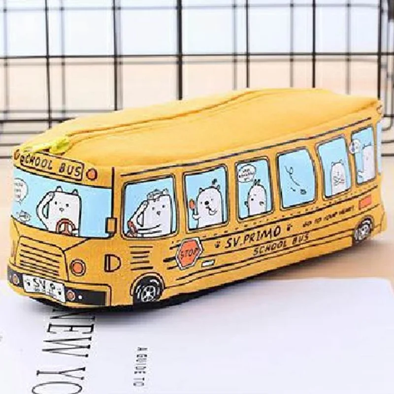 YW Creative Student Stationery Small Animal Bus Pencil Bag Bus Pencil Box Male And Female Canvas Large Capacity Pencil Case - Цвет: YW