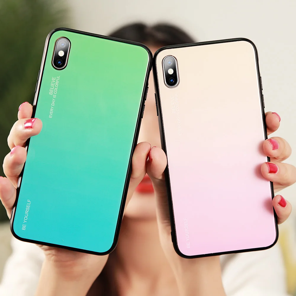 Чехол из закаленного стекла для iPhone 7 8 Plus X XS MAX 6 6S XR роскошный цветной чехол