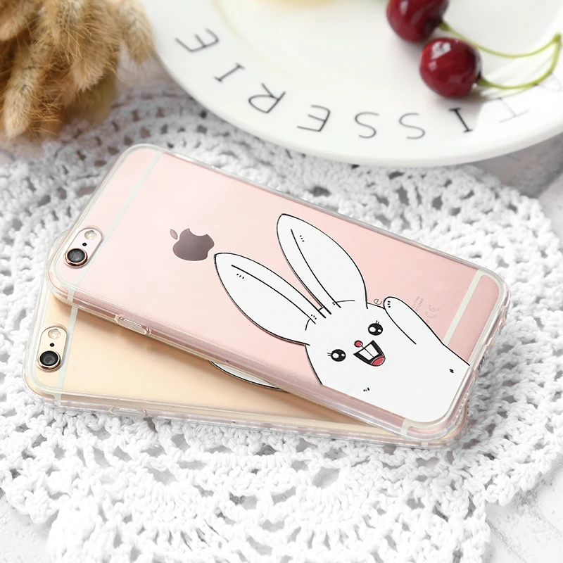 CITYCASE Transparent Soft Edge Phone case For iphone 6 6s Plus Cartoon Small White Rabbit Clear Cover Iphone |