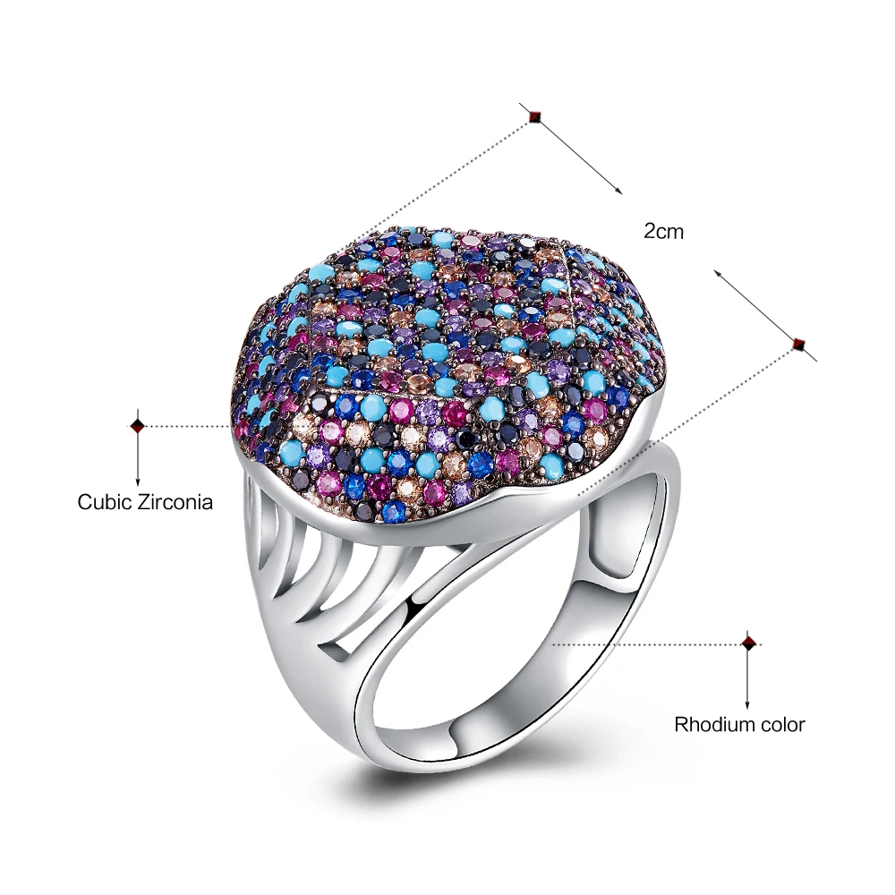 

Real sterling silver ring 925 Gorgeous multi colorful cubic zirconia jewellery crystal luxury silver jewelry women fashion