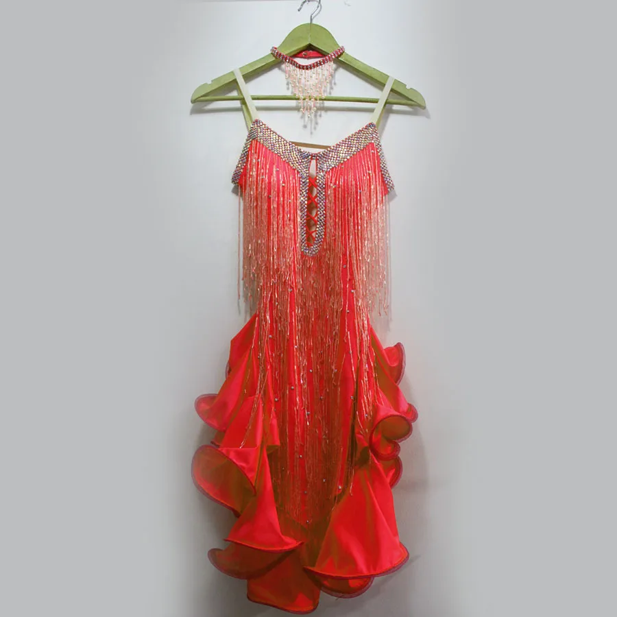

New style latin dance costume sexy tassel spandex latin dance competition dress for women child latin dance dresses S-4XL