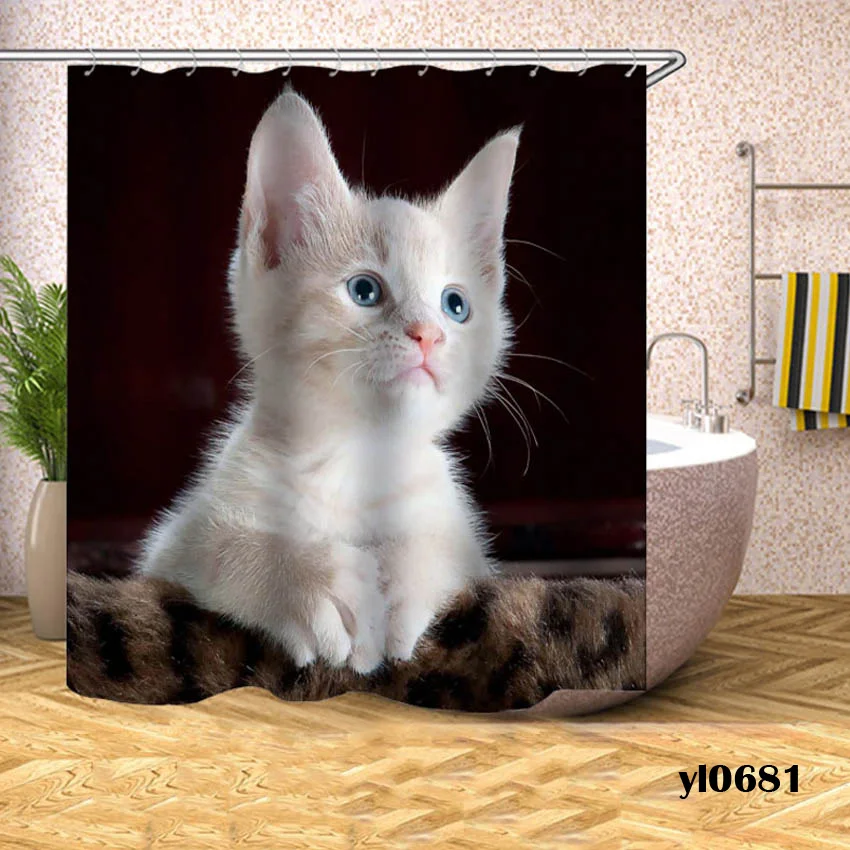 Занавески для душа с рисунком кота из мультфильма, водонепроницаемые занавески для ванной с животными, Большие широкие занавески для ванной, домашний купальный чехол Rideau De Bain