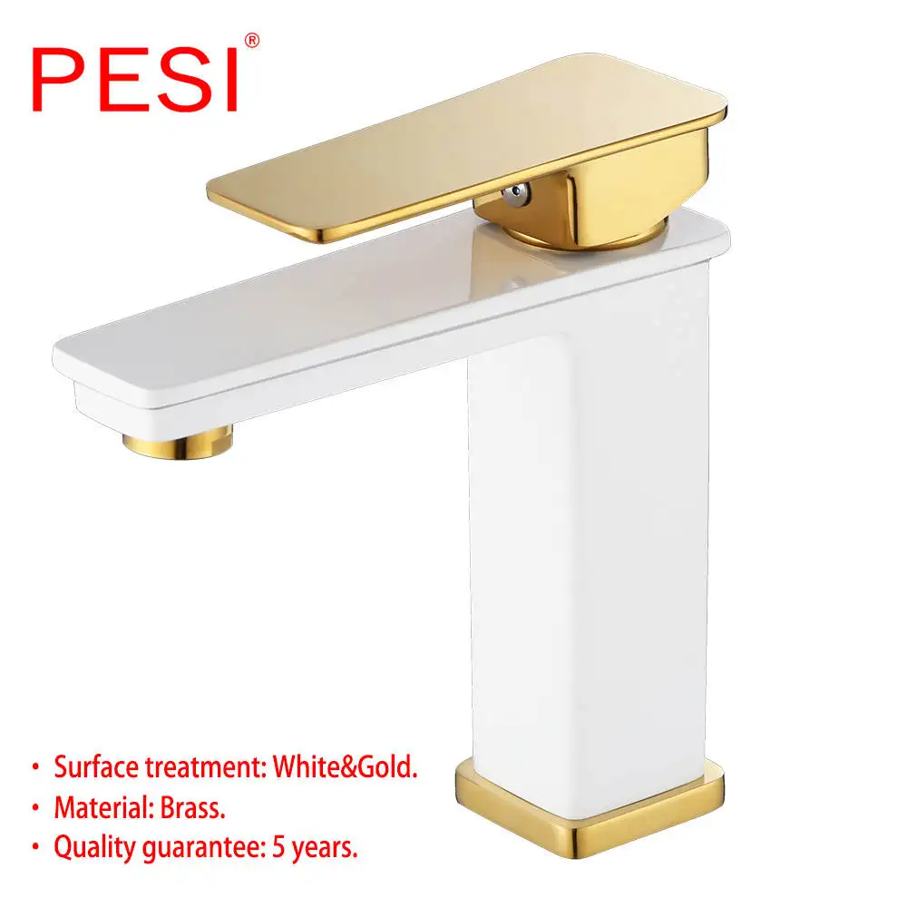 Short White Gold Латунный Смеситель для раковины горячей и холодной бортике с одной ручкой смеситель для раковины Смеситель носик, Хром золотой черный - Цвет: Short White Gold