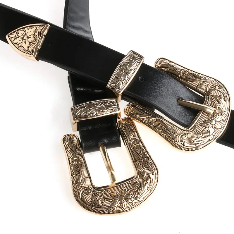 

KLV Women Fashion Vintage Metal Waistband Waist Band Belt Double Buckle Accessory
