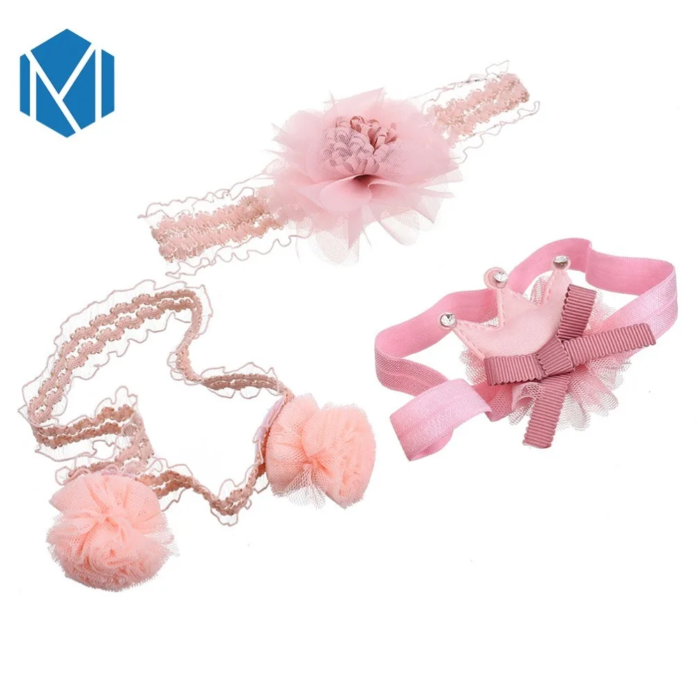 M MISM Child Girls Sweet Bow-knot Turban Chiffon Ball Headband Kids Baby Crown Hairband Hair Accessories Elastic | Украшения и