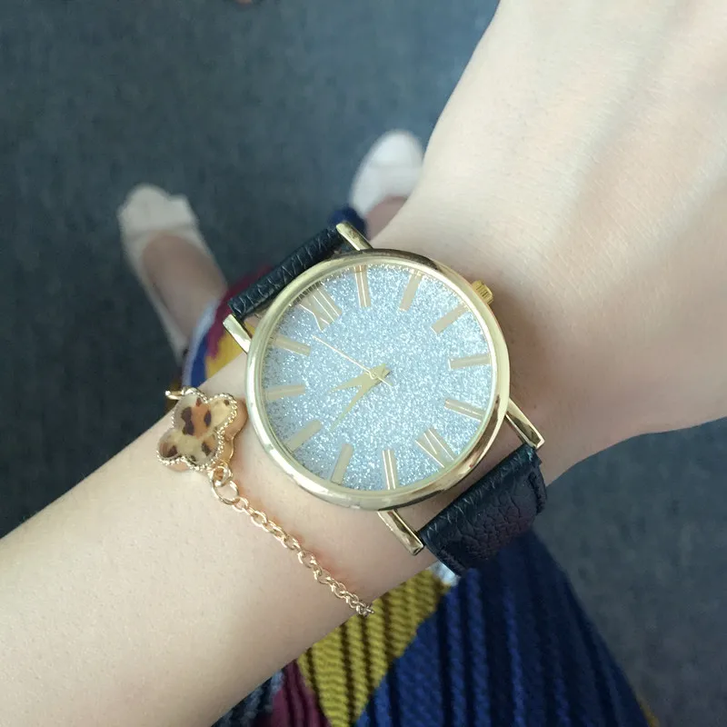 2017 New Arrival Fashion Blooming Glitter Watch Colorful Flashlight Power Pink Leather Strap Woman Wristwatch | Наручные часы