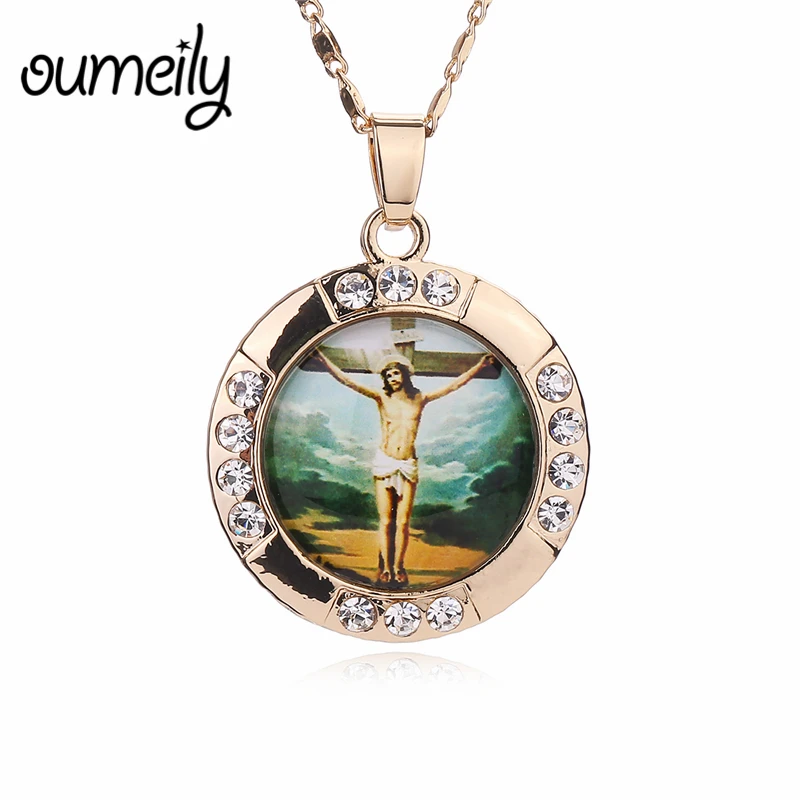 Ожерелье с подвеской OUMEILY Jesus большое ожерелье крестиком для женщин и мужчин