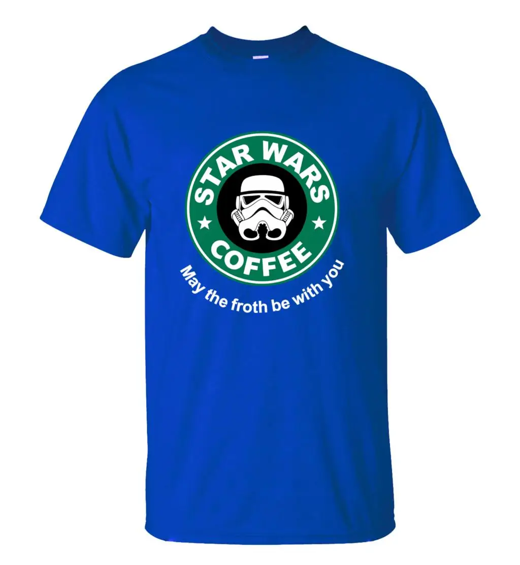 Новое поступление, крутая футболка Star Wars, забавная футболка с кофейным принтом, Мужская Уличная футболка с коротким рукавом и круглым вырезом, летние топы в стиле хип-хоп - Цвет: Синий