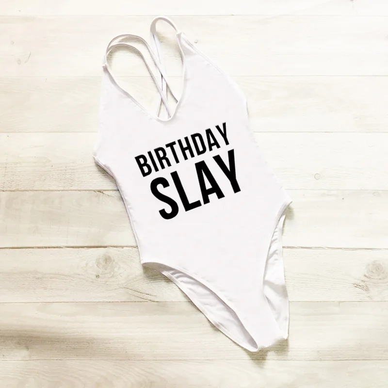 Бикини с надписью SLAY на день рождения женский купальник высоким вырезом Цельный