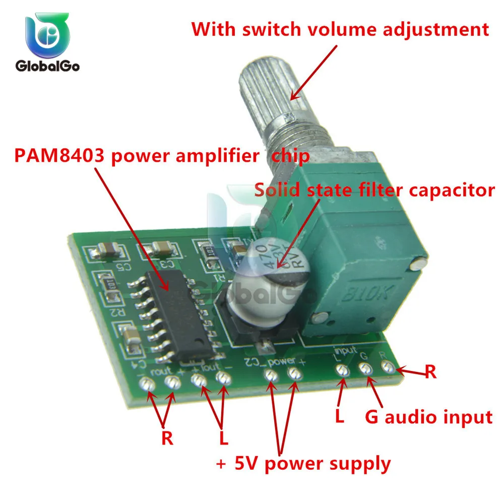 PAM8403 5 в усилитель звука 2 канала 3 Вт регулятор громкости/USB блок питания с