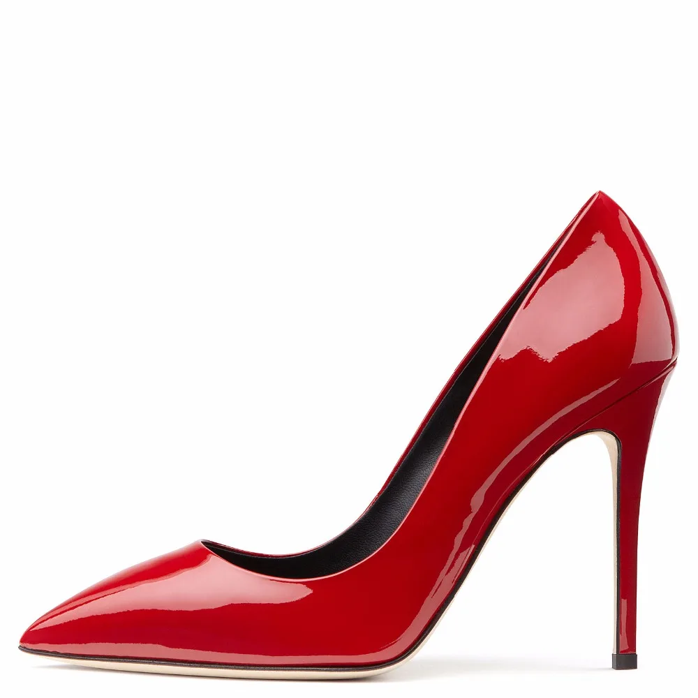 Пикантные Для женщин красные туфли на высоких каблуках лакированные черные туфли на шпильке золотого Лакированная кожа женские Основные насосы металлик Щепка туфли-лодочки