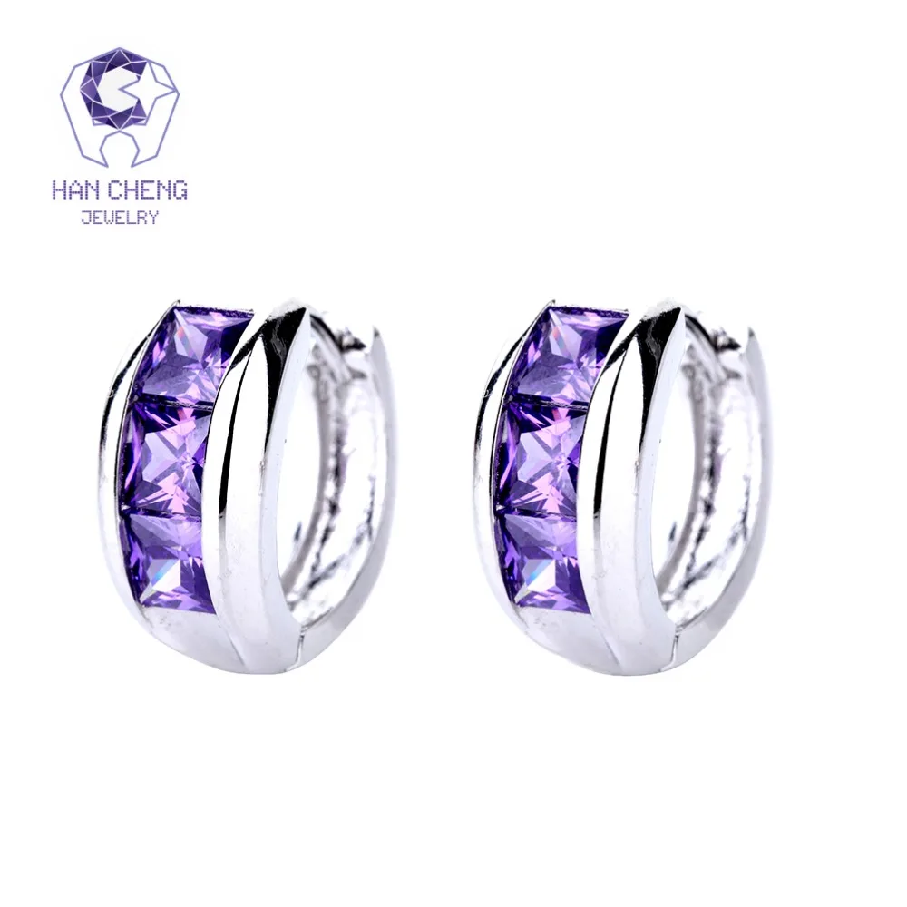 HanCheng новые модные роскошные серебряные круглые петли драгоценного камня AAA