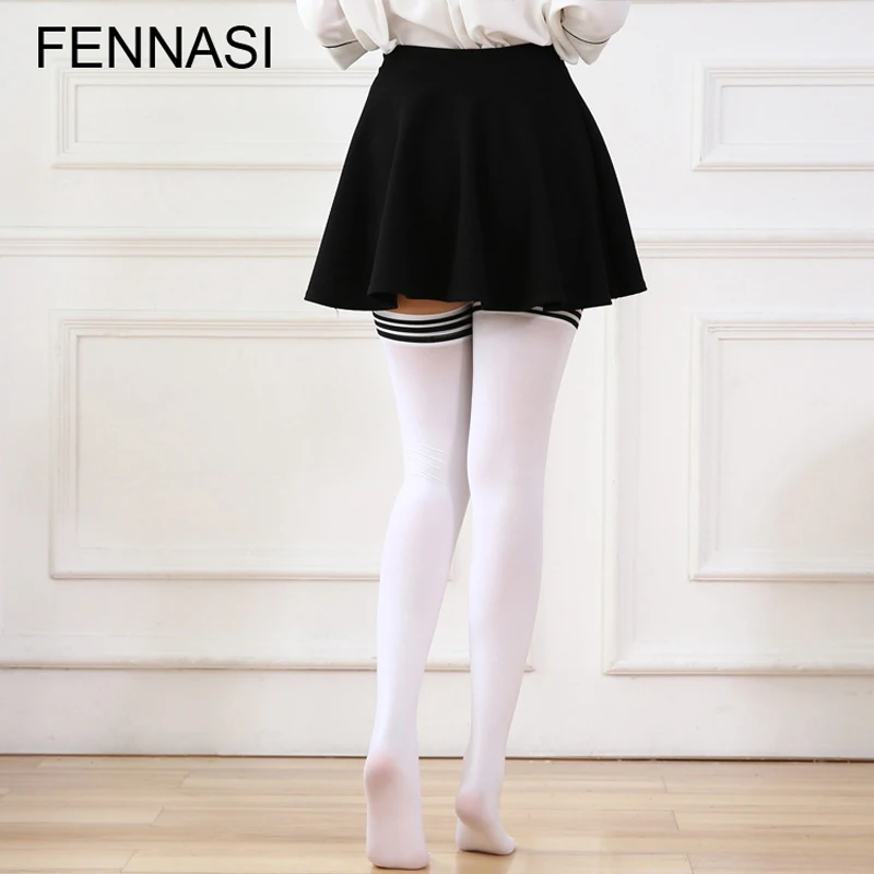 FENNASI Для женщин Белый Черный Полосатые Гольфы пикантные WomanThigh женские чулки школа бедро высокие длинные сапоги выше колена хлопковые чулки
