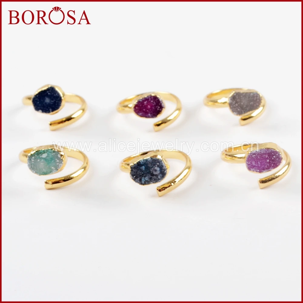 BOROSA высокое качество 10 шт. золотая Радужная друза кольца модные драгоценные