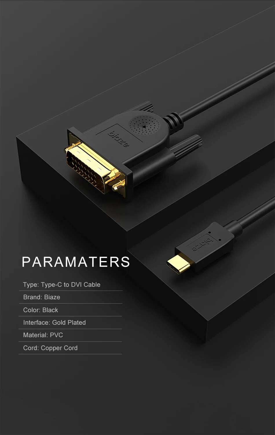 Biaze Thunderbolt 3 usb type C USB 3,1 к DVI конвертер Кабель-адаптер для Apple Macbook pro macbook(USB-C оснащен