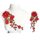 Вышитая нашивка для шитья, 29 см, красные розы, цветы, 3D пионы, свадебные аппликации, кружевная отделка для вечернего платья невесты, украшение сделай сам