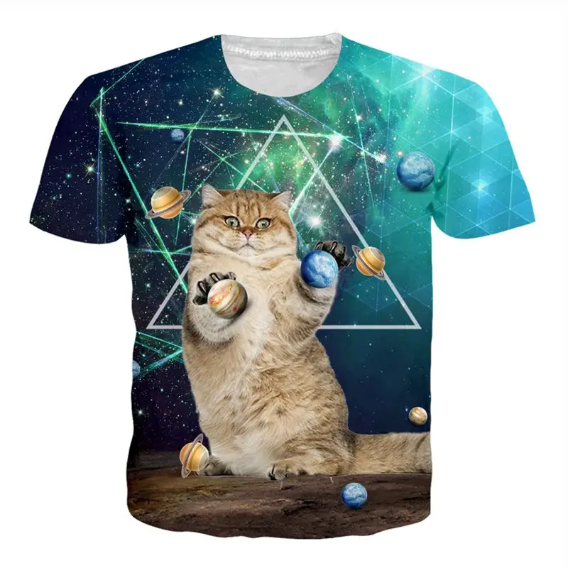 t shirt men Футболка raisvern Space Galaxy Planet Cat для мужчин и женщин, футболка с 3D принтом, Camiseta de hombre, футболки, мужские топы, футболки, европейский размер - Цвет: t shirt men