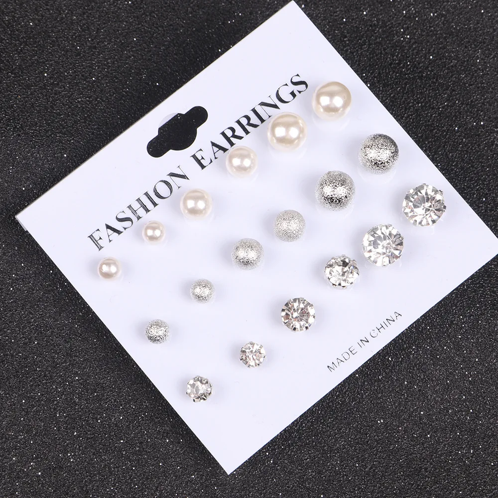 Серьги гвоздики с круглым шариком и искусственным жемчугом|crystal stud earring sets|stud earrings
