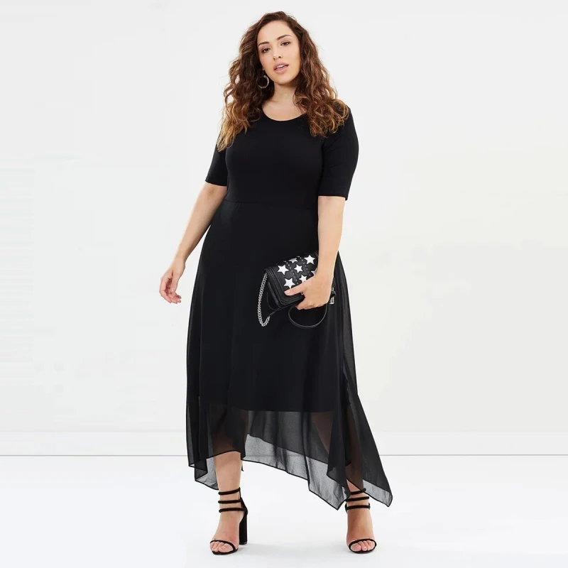 Летнее женское платье больших размеров 7xl 6xl 5xl 2018 асимметричное черное