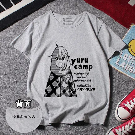 Новинка; футболка для косплея из аниме «Yuru Camp»; футболка Shima Rin; летние хлопковые футболки с короткими рукавами