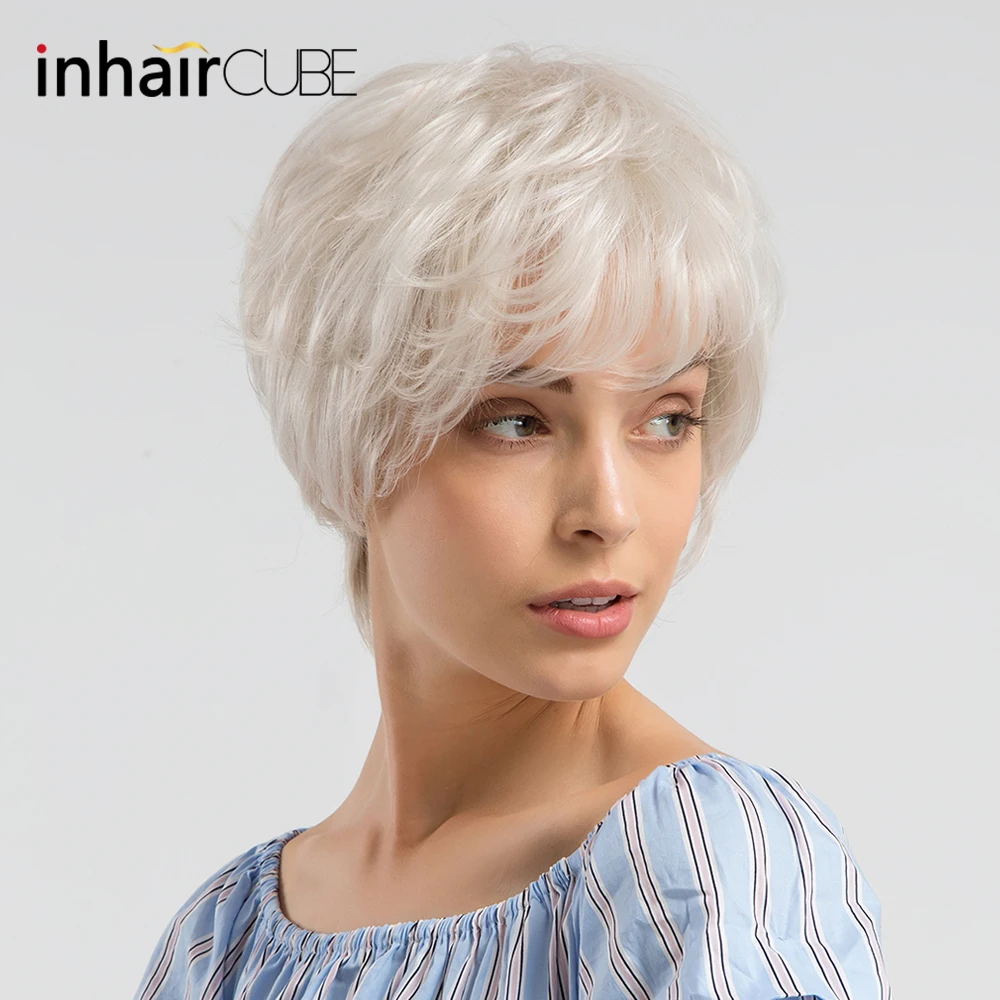 INHAIR CUBE синтетические волосы натуральные волнистые короткие парики с челкой