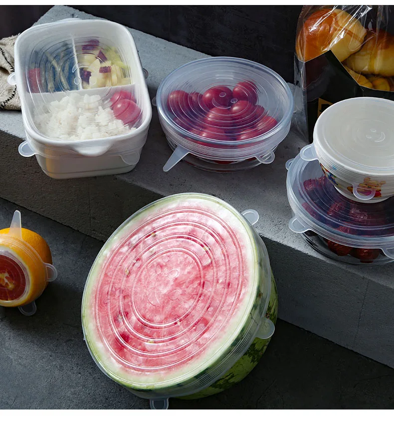 6 шт кухонные многоразовые силиконовые Эластичные крышки для продуктов, крышки для свежих продуктов, герметичные силиконовые крышки
