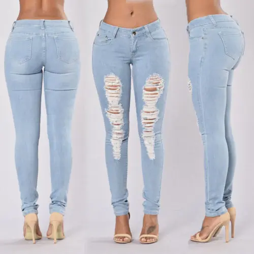 CANIS женские рваные потертые Узкие синие джинсовые брюки джинсы |