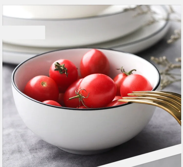 Классический белый Керамика посуда для кухни, суповая лапша, рис блюдо 6 дюймов 8 дюймов Большой Ramen чаша ложка и вилка Чай чашка тарелка для торта